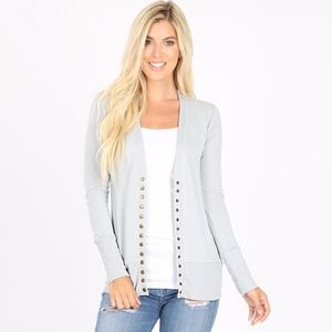 Light Gray Long Sleeve Snap Button Cardigan